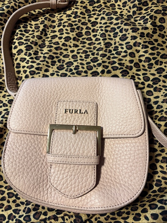 Furla Handbags - Furla Blush Pink Pebbled Leather Crossbody with Gold Buckle-COA